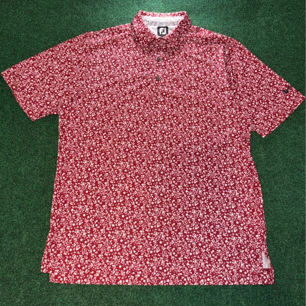 FootJoy Mens Red Floral Golf Polo Shirt Indian Hills Logo Size Large